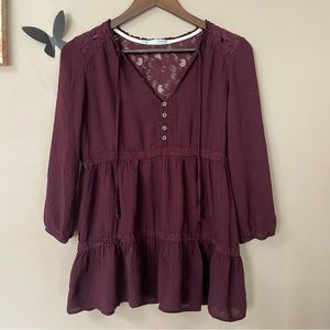 Maurices Burgundy Tiered Tunic Lace Top